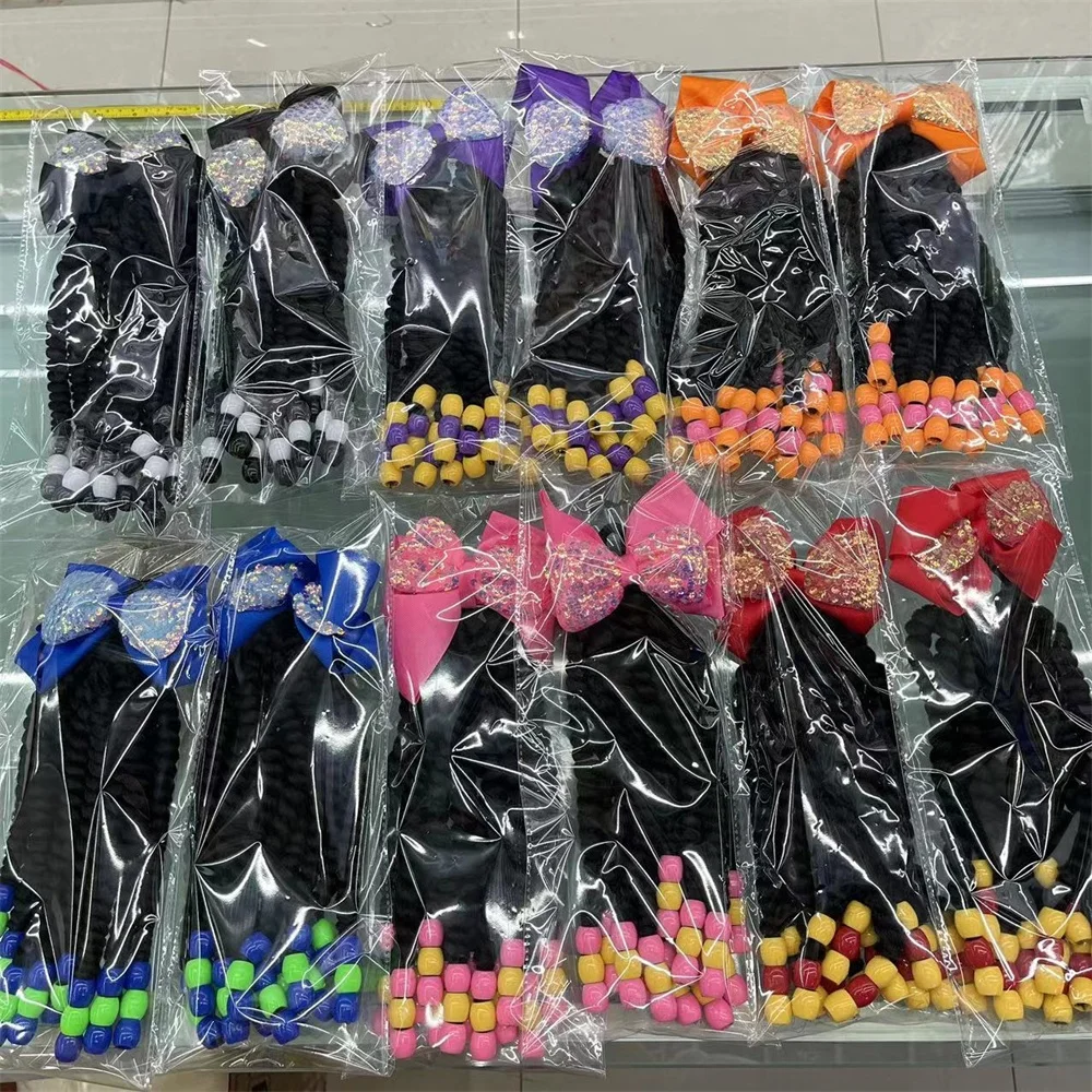 Jumbo braids twist hair 6 colors 10Inch kids ponytail holder with big glitter bows for girls beauty accessories