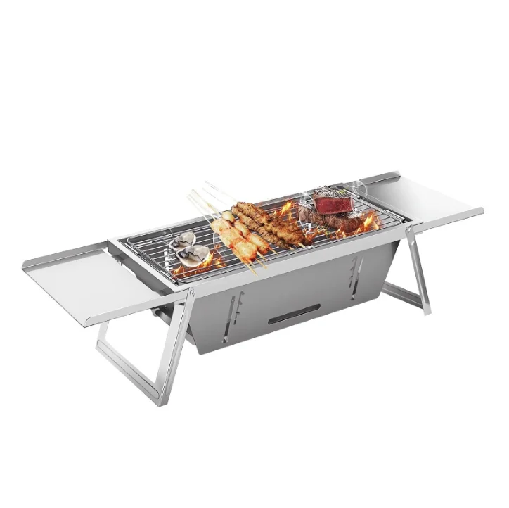 Factory Wholesale Stainless Steel  BBQ Grills Folding Portable Charcoal Grill with Barbecue Nets for Outdoor Barbecues Camping