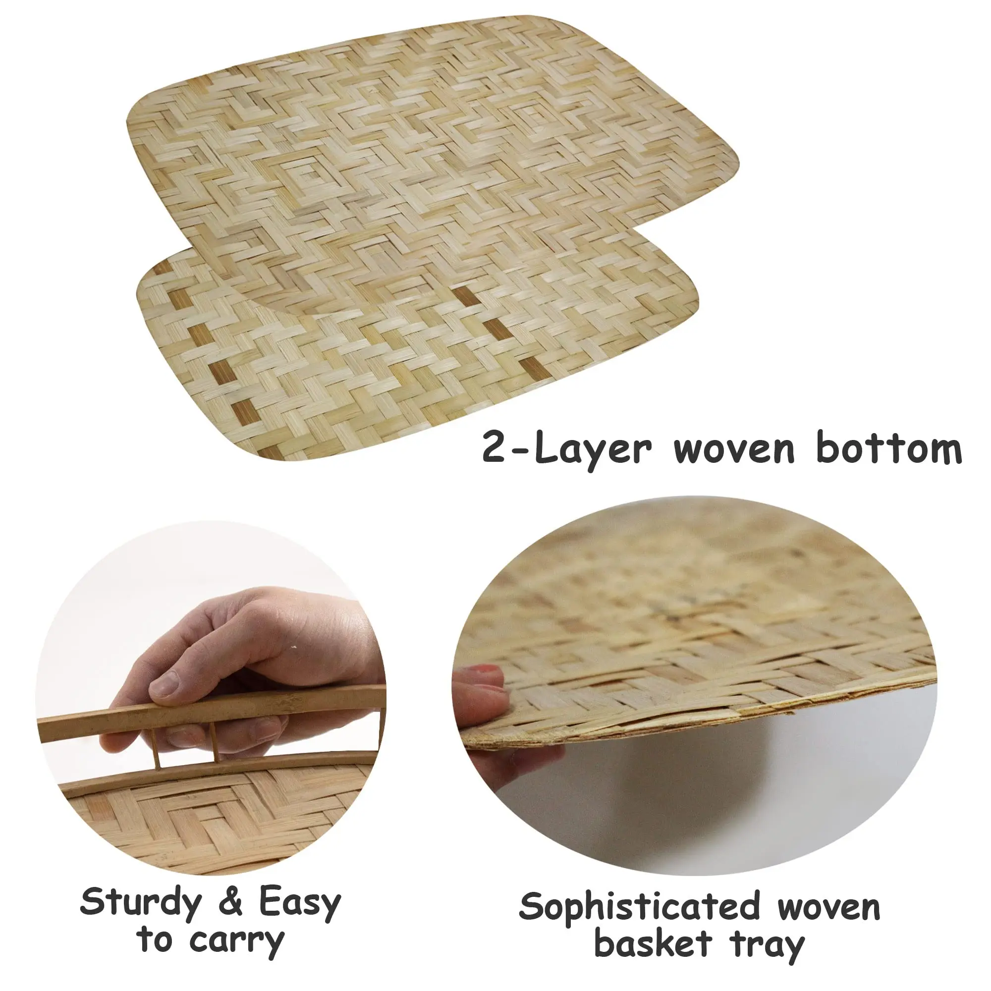 Bamboo Wicker Serving Trays for Food, Rectangular Lap Trays for Foods & Drinks. Decorative Trays for Coffee Table