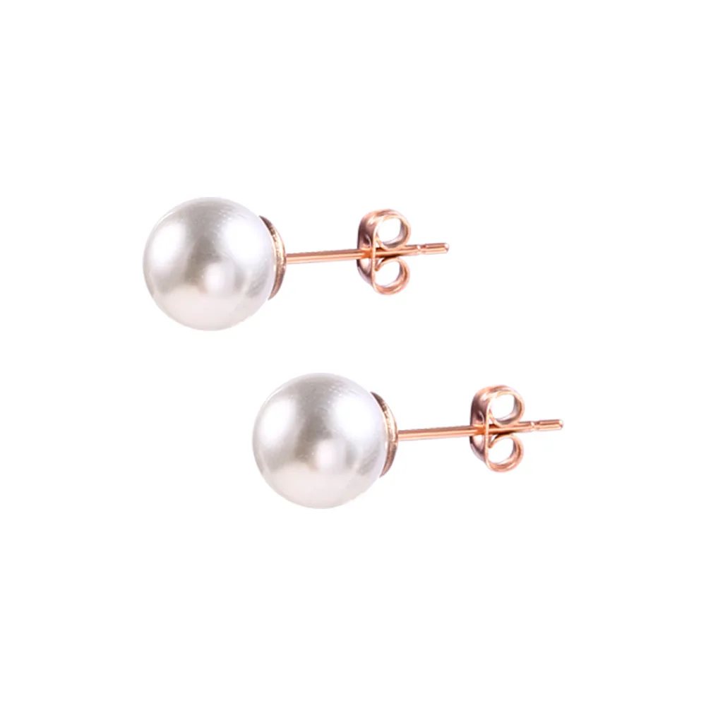  Wholesale Minimalist Jewelry 8mm Pearl Stainless Steel Round Ball Stud