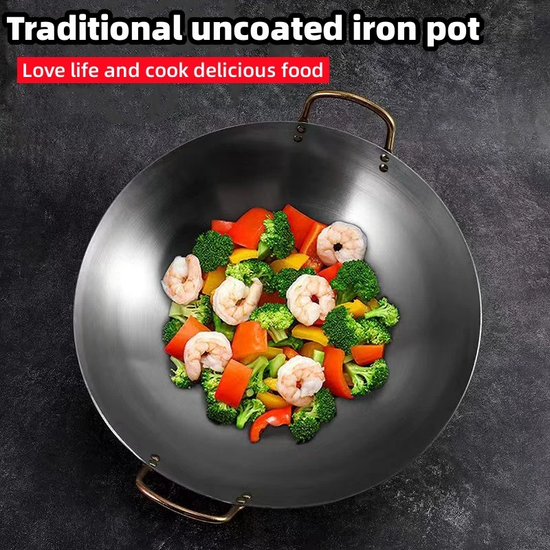 Оптовая продажа, кухонная утварь в традиционном китайском стиле для отеля, ресторана, жареный горшок для приготовления пищи, домашняя утюжок с двумя ушками без покрытия