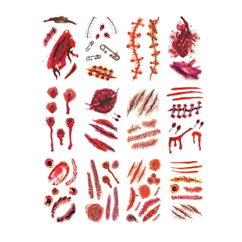 DIY Custom Tattoo Sticker Halloween Realistic Tattoo Scars Blood Wounds Stickers Body Scar Tattoo Sticker