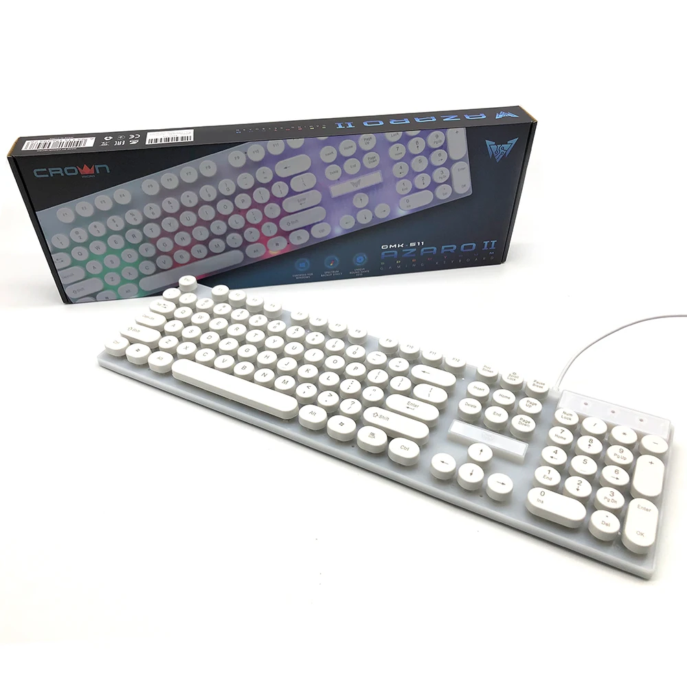 Белая клавиатура, английская/Арабская раскладка, RGB usb клавиатура, оптовая продажа, цветная клавиатура с круглой кнопкой для ПК