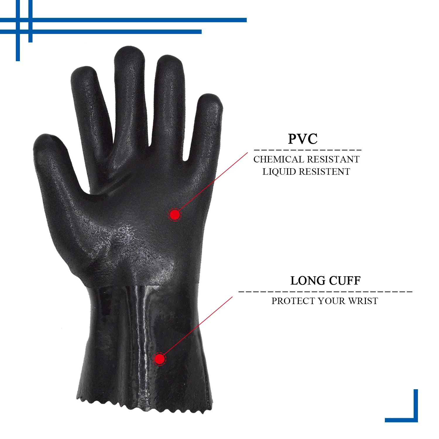 PRI wholesale waterproof PVC coated nitirle smooth gauntlet long cuff liquid chemical resistance gloves
