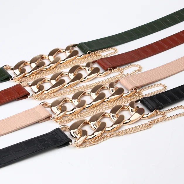 European and American Fashion Trendy Belt Punk Exaggerated Chain PU Leather Ladies Belts Women