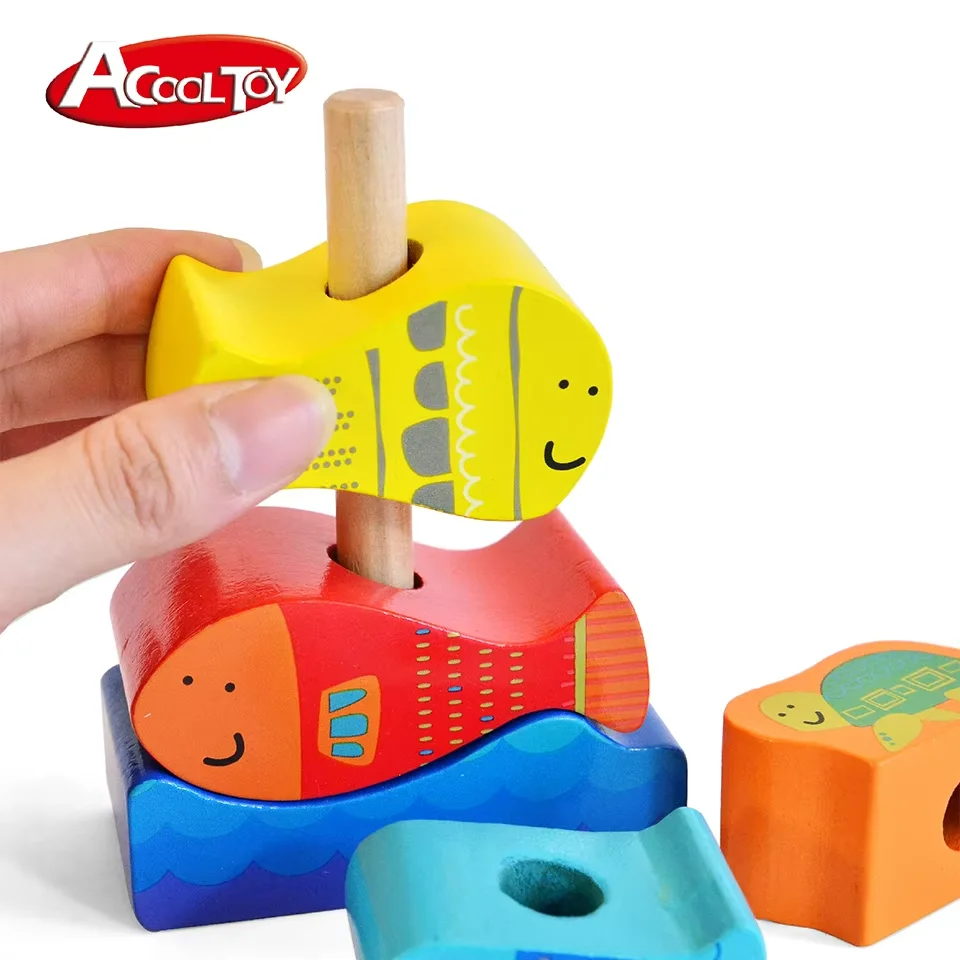 2024 Unisex Multilayer Cognitive Fish Stacker Toy Creative 3D Educational Wooden Game MDF Material Certified EN71