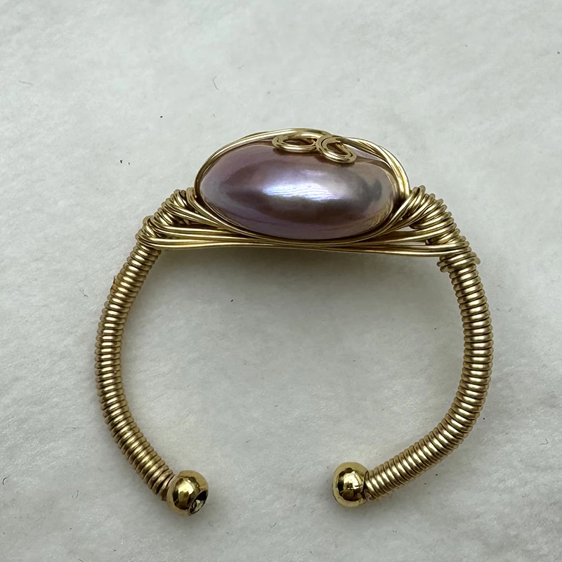 natural purple color  wire winding pearl ring,flexible size,good luster,clean surface