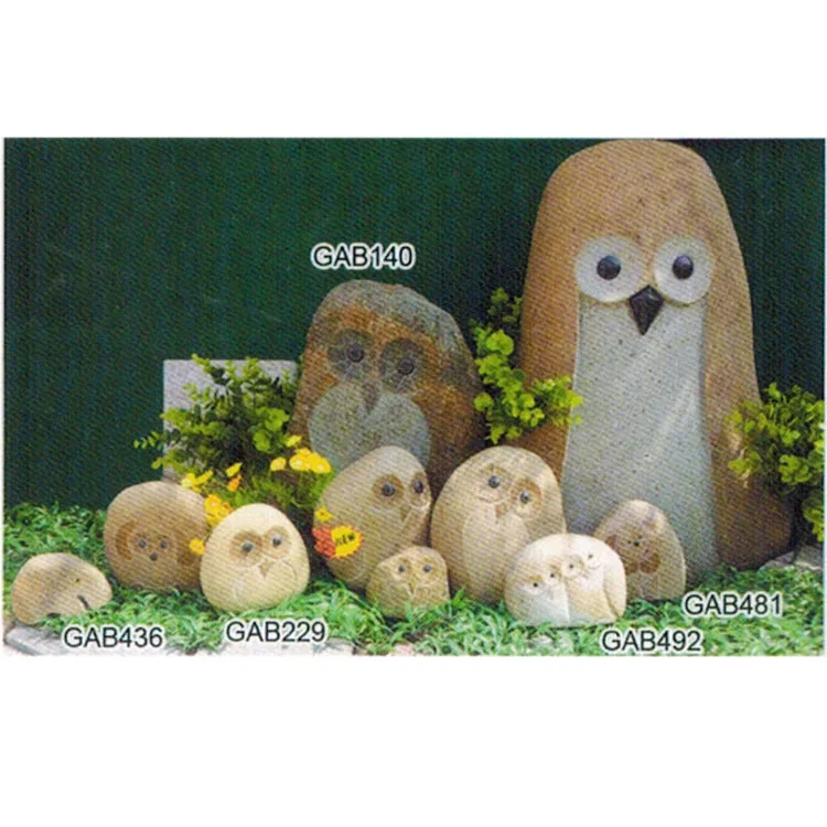 Garden Decoration Ornaments Natural River Pebble Statues Cobble Stone Small Bird Carving Owl Figurine Sculptures For Sale