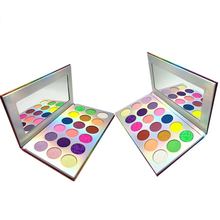 New custom 18 color fluorescent eye shadow plate high gloss matte pearlescent rainbow plate luminous makeup plate