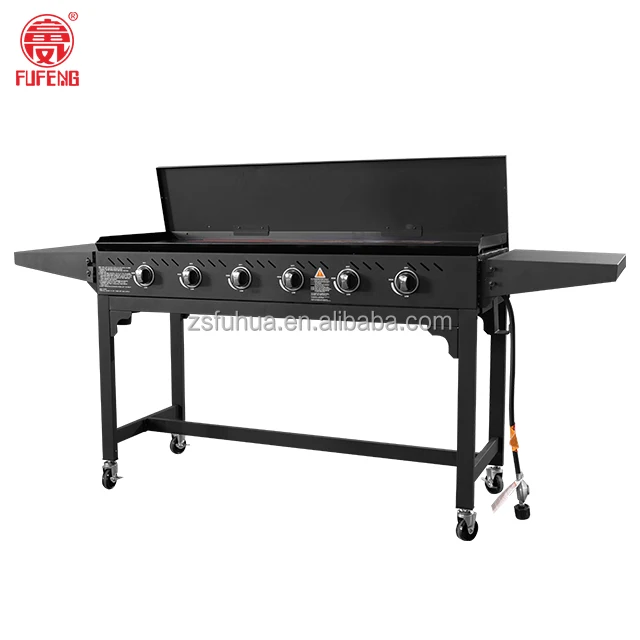 High Quality Outdoor Propane-Fueled BBQ Grill with Cooking Area Square Metal Trolley Flat Top Gas Griddle and Main Burners