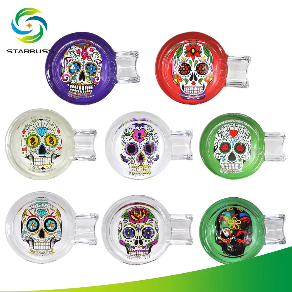 New Premium Quality Glass Ghost printing Ashtray Smoking Accessories Cigar Ashtray Round Ashtray For Indoor