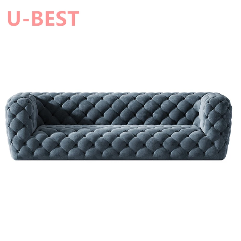 U-Best Modern Commercial Home Office Couch Chesterfield Tufty Sofa Button Upholstery Fabric Sofa Velvet Pull Button Back Sofa