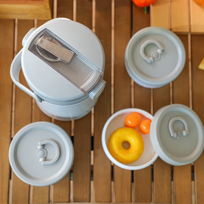 2.1L Insulated Leakproof Three Jars Set Stainless Steel Food Containers Thermos Lunch Bento Box With Strap School Outdoor