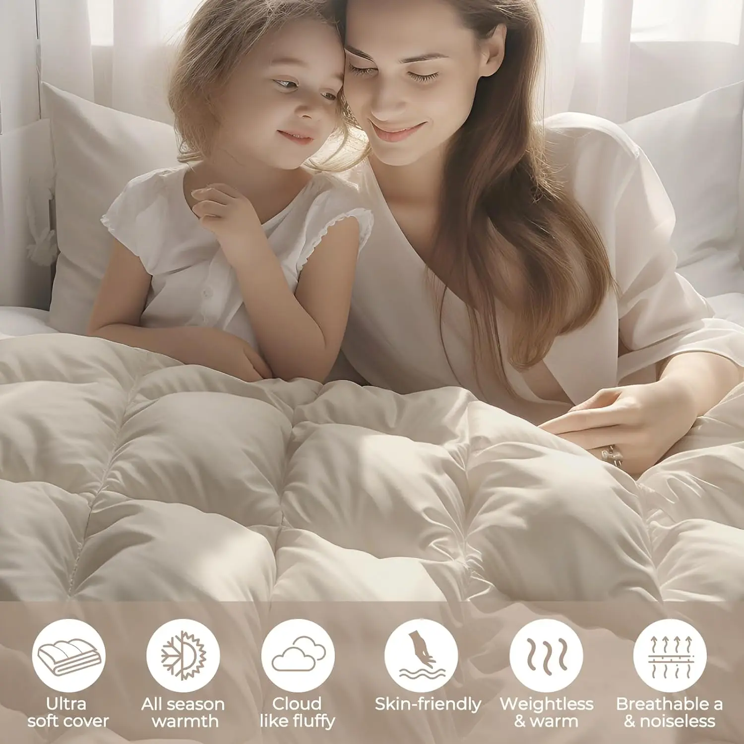 Goose Down Comforter Queen Size Fluffy Goose Feather Down Duvet with Organic Cotton Shell Luxury Down Comforter for All Seasons