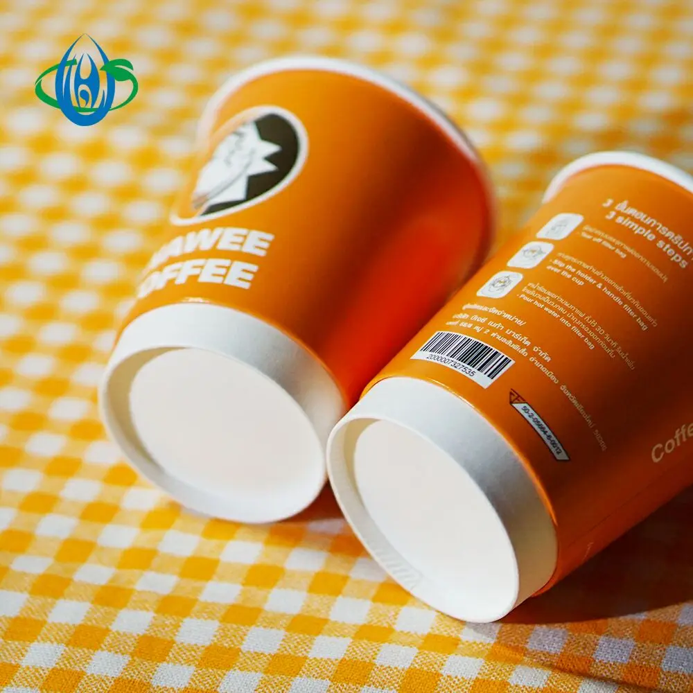 10oz Orange hollow  Cup with Lids Custom Logo Printed Disposable Kraft paper Eco Material