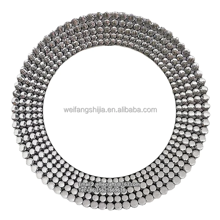 Crystal Crush Diamond Sparkly Round Silver Mirror for Wall Decoration, Wall Hang Frameless Gorgeous Glam Mirror Home Decor.