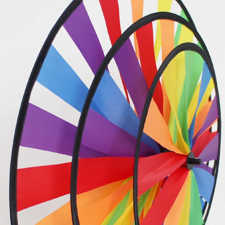 BAILING Outdoor Garden Decoration Rainbow Pinwheel Toys Kids Hand Held Triple Nylon Fabric Wind Spinner Windmill