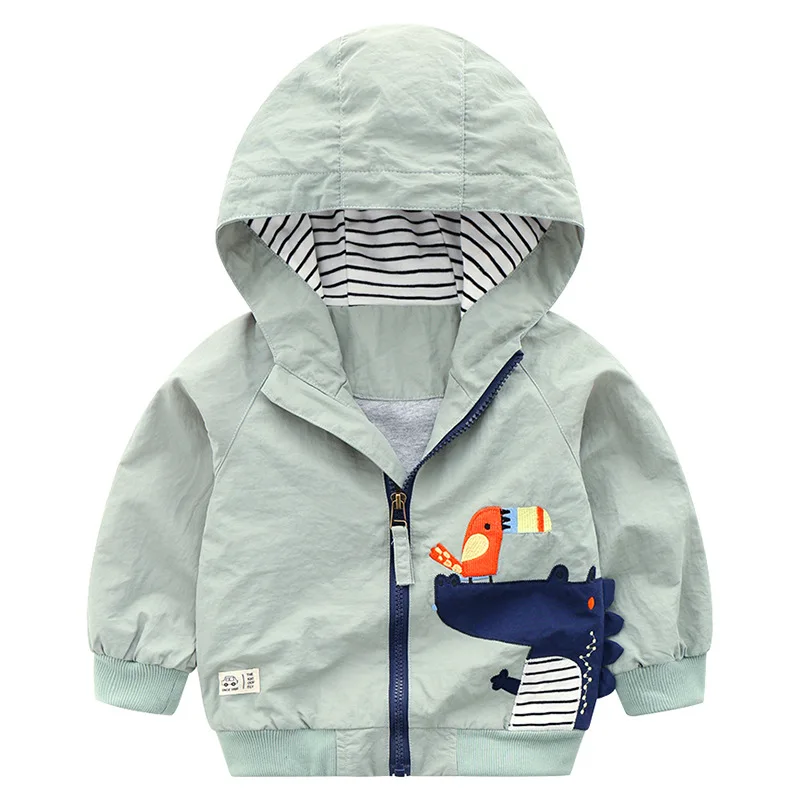 
DRQZY1912WT123234 Cartoon Dinosaur Printed Zipper Boys Jacket with Hooded Baby Kids Outwear Coats Cool Dinosaur Toddler Jackets 