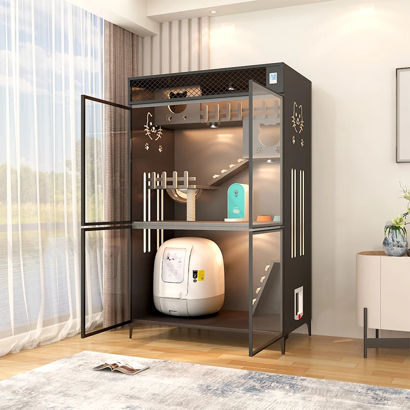 Luxury Durable Cat Enclosures Cages Tree House Cage Solid Wood Cat Villa Nest Bed Wooden Pet Showcase Cattery