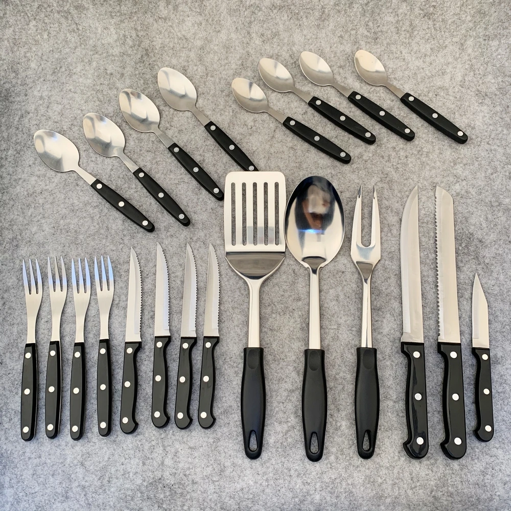 2020 hot 25pc kitchen tools bag set outdoor cooking knife cutlery for Camping BBQ Grilling with Spoon Knife chopper opener kit