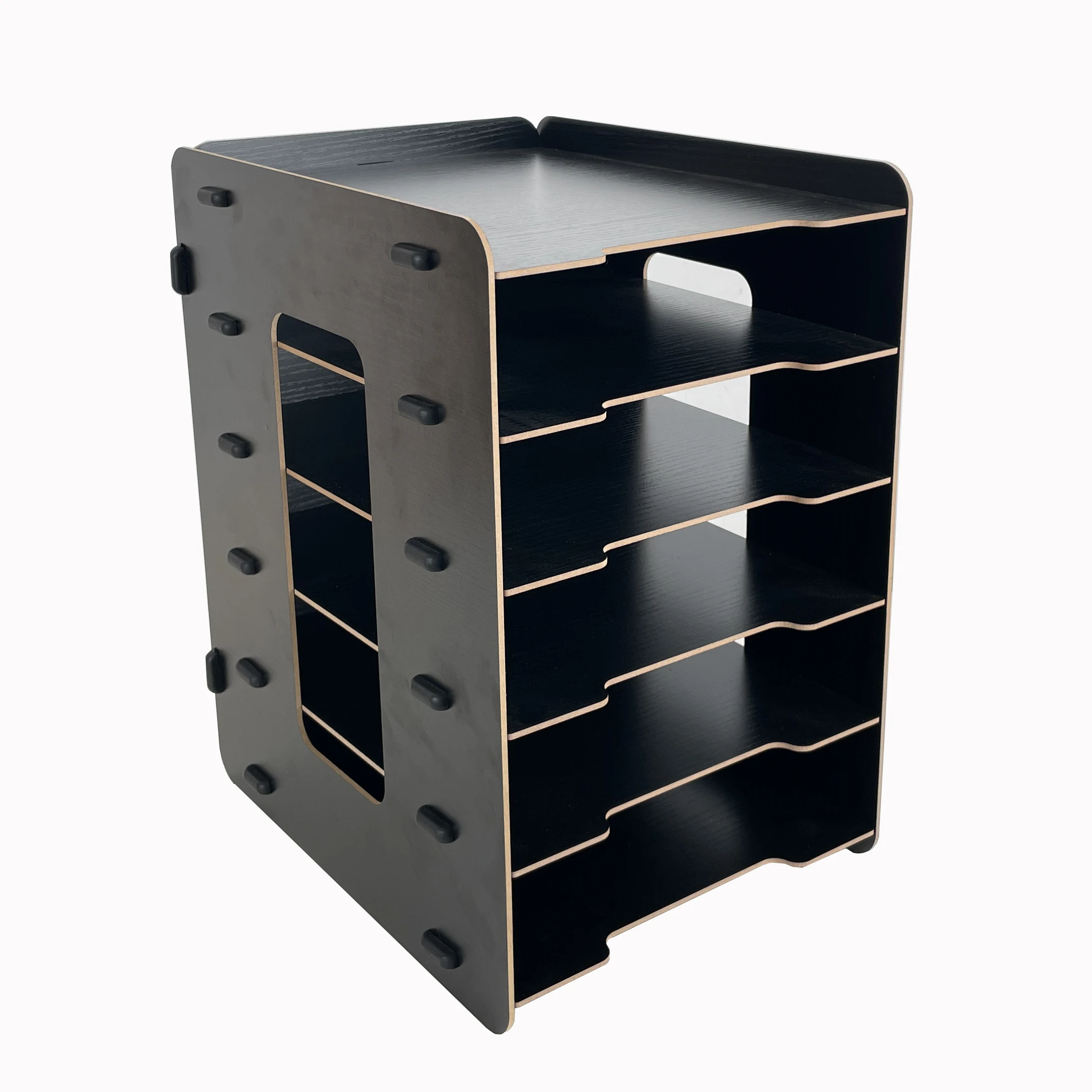 Office Supplies Wooden 6 Tier Folding Desk Organizer  Black Stackable Desktop Document Letter Tray A4 Size File Tray