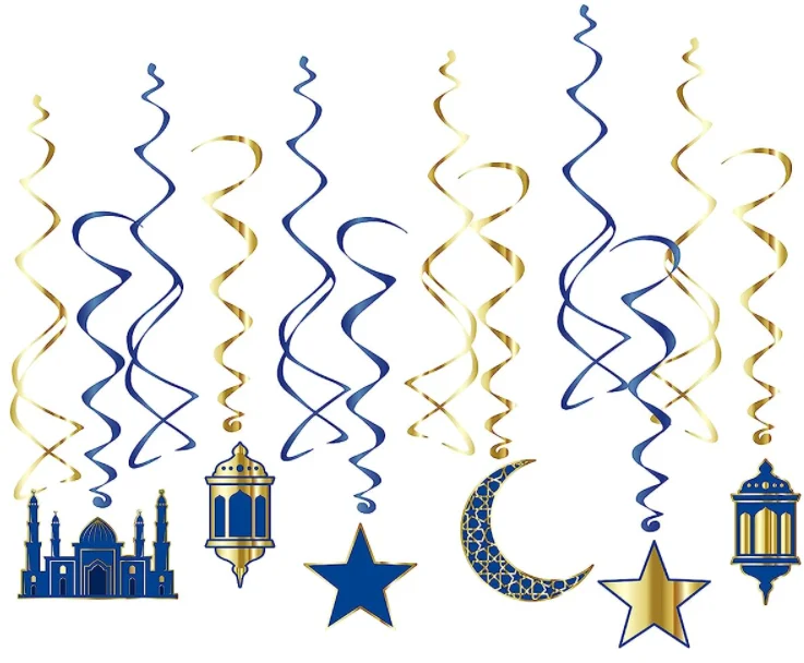 Gold Ramadan Eid Mubarak Decoration Dinner Plates Dessert Plates Cups Banner Table cover for Ramadan & Eid Muslim party supplies