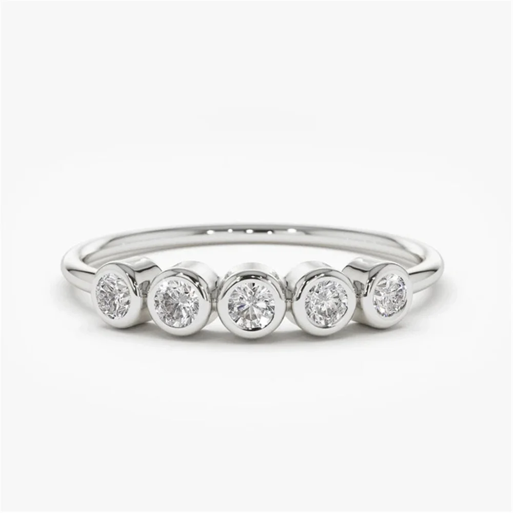 FUAMAY Bague De Mariage 18K Gold Bezel Set Diamond Wedding Band Engagement Rings for Women