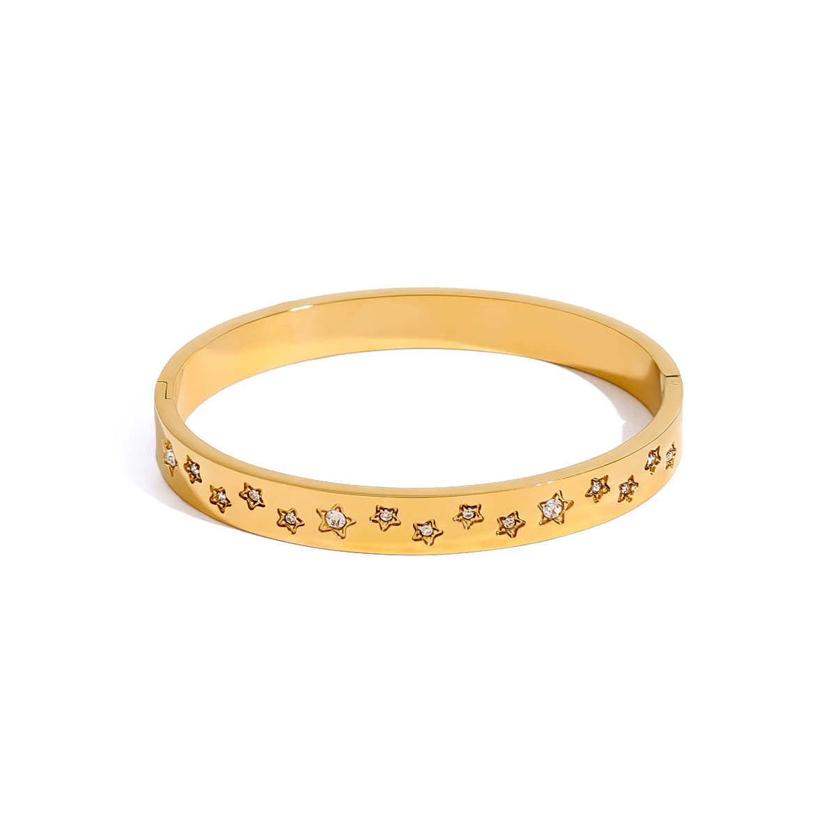 J&D 18k Gold Stainless Steel Round Star Rhinestone Bracelet 8mm Statement Jewelry