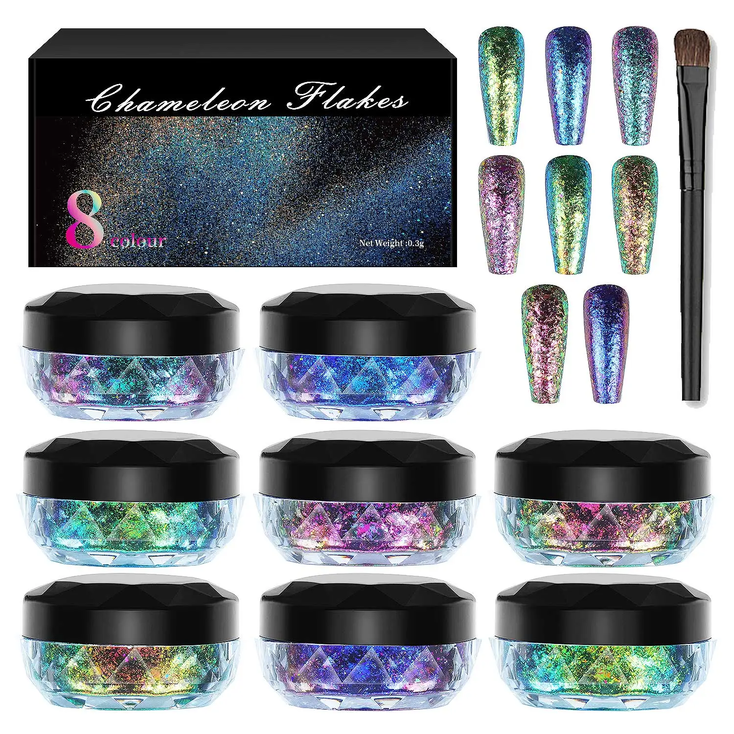 Крупные хлопья хамелеон 8 цветов насыщенного пигментного порошка Colorshift для поделок из смолы/тумблера дизайна