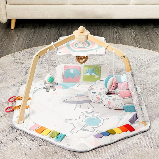 Newborn Gift Body Cognitive Visual and Motor Skills Montessori Prone Time Play Mat Natural Wooden Baby Gym
