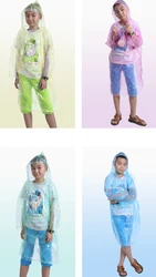 66 439 Kids Transparent Hooded pullover Raincoat Outdoor Hiking Poncho Children PE Disposable Raincoat