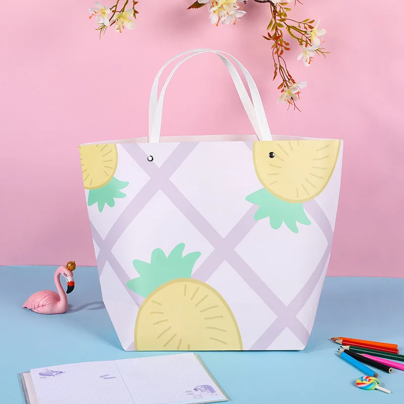 Ship-shaped white cardboard pink fruit pattern clothing tote bag creative ingot gift paper bag