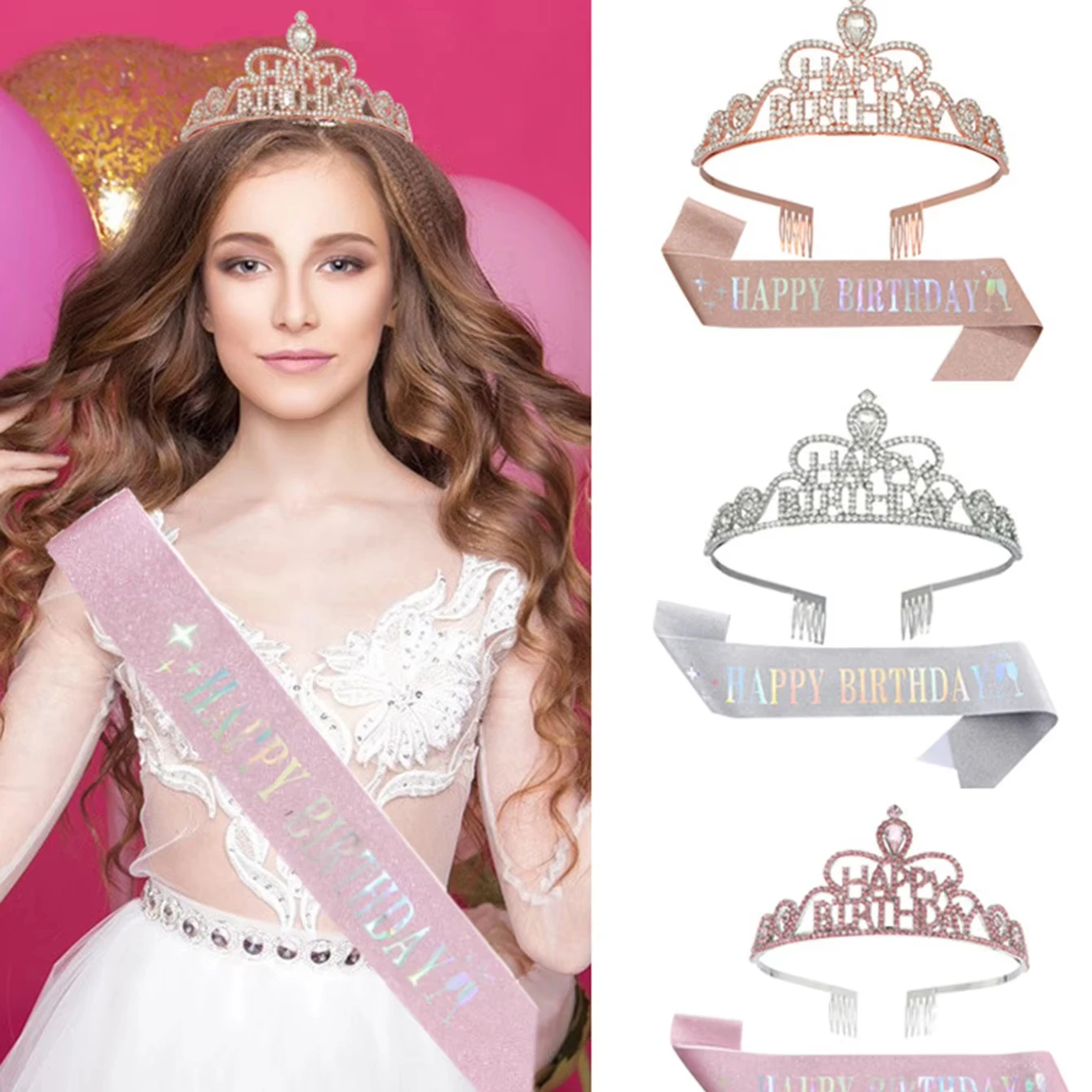 Made In China Fairy Crown Birthday Girl  Happy Birthday Ribbon Wholesale Crowns And Tiaras Set