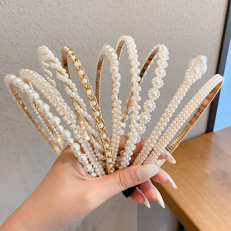 Yiwu Factory дешевая простая Корейская повязка на голову с жемчугом женские аксессуары для