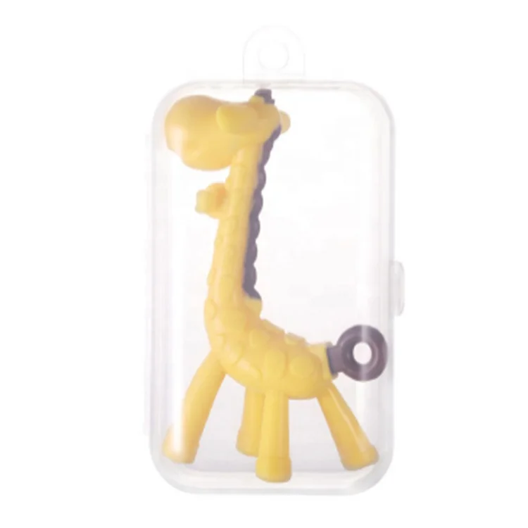 Hot sell cut cartoon  baby training teerher giraffe silicone baby teether