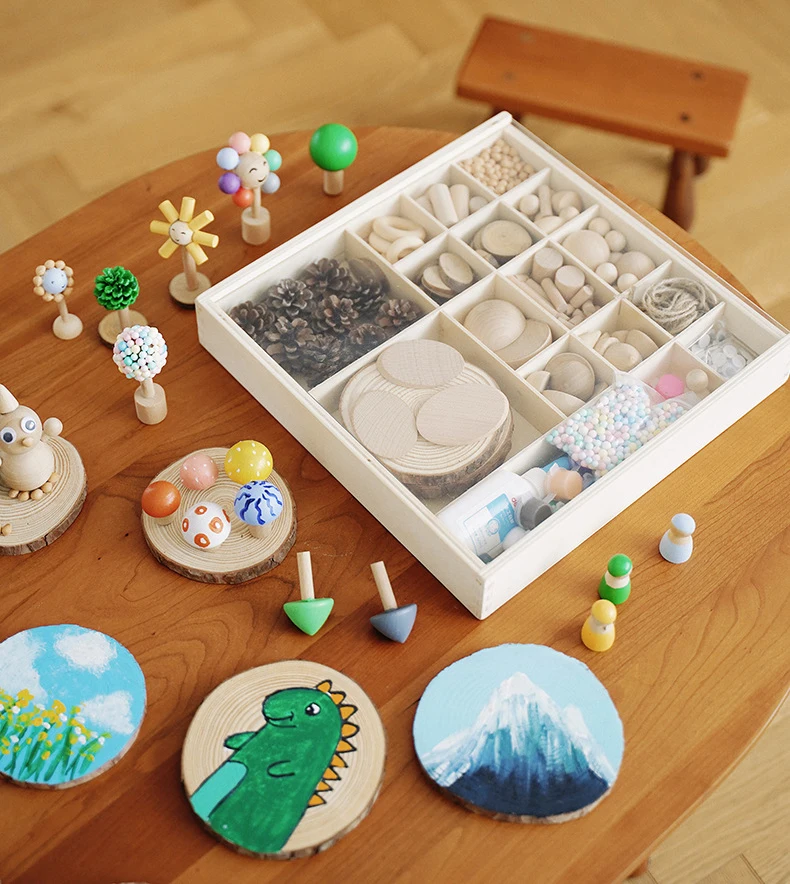 Kids DIY Nature Wood Art & Craft Toys Creative Original Handmade Wooden Block Painting kit