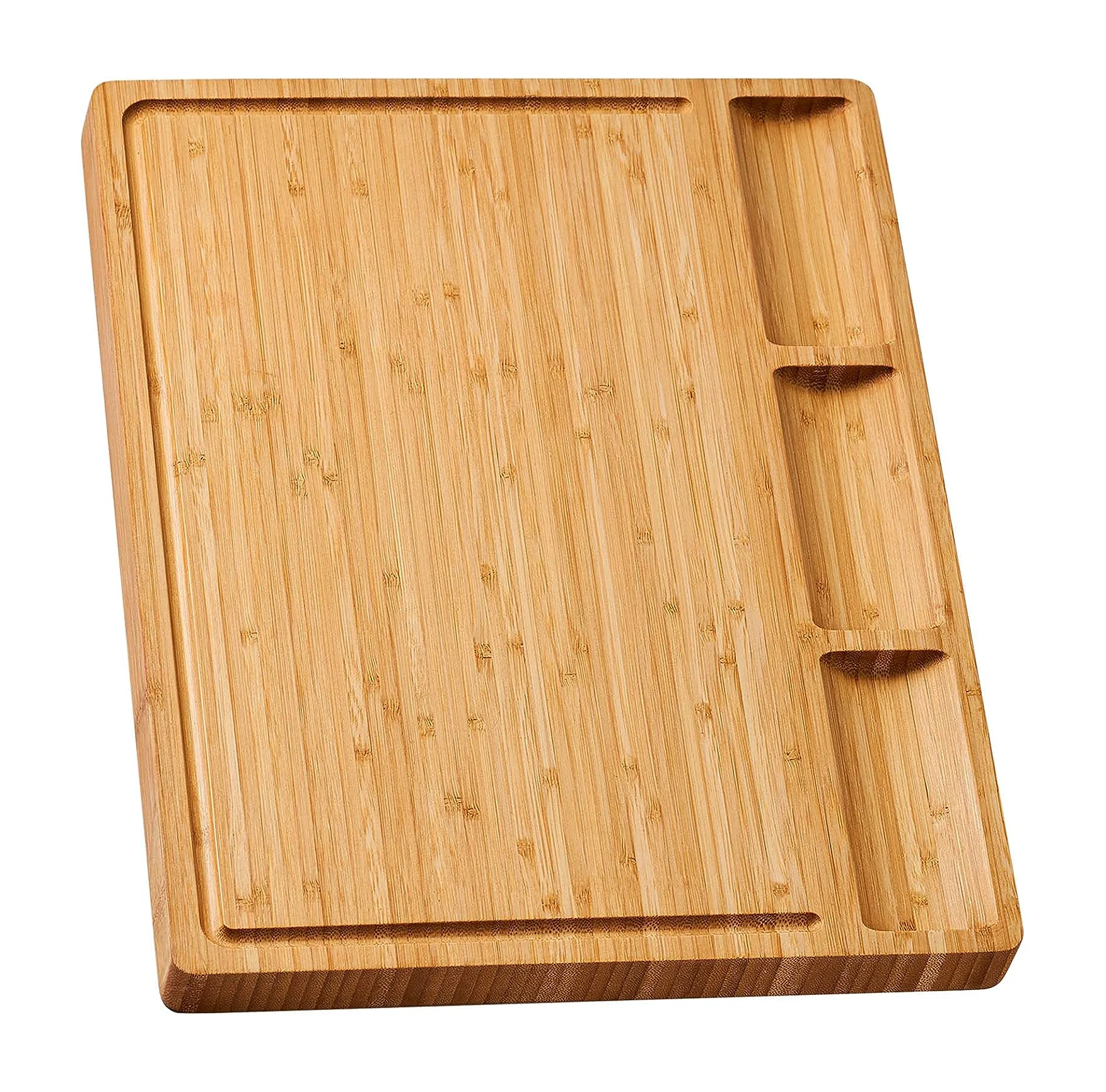 Wholesale Large Bamboo Cutting Board for Kitchen, Cheese Charcuterie Board with 3 Compartments and Juice Grooves, Butcher Block
