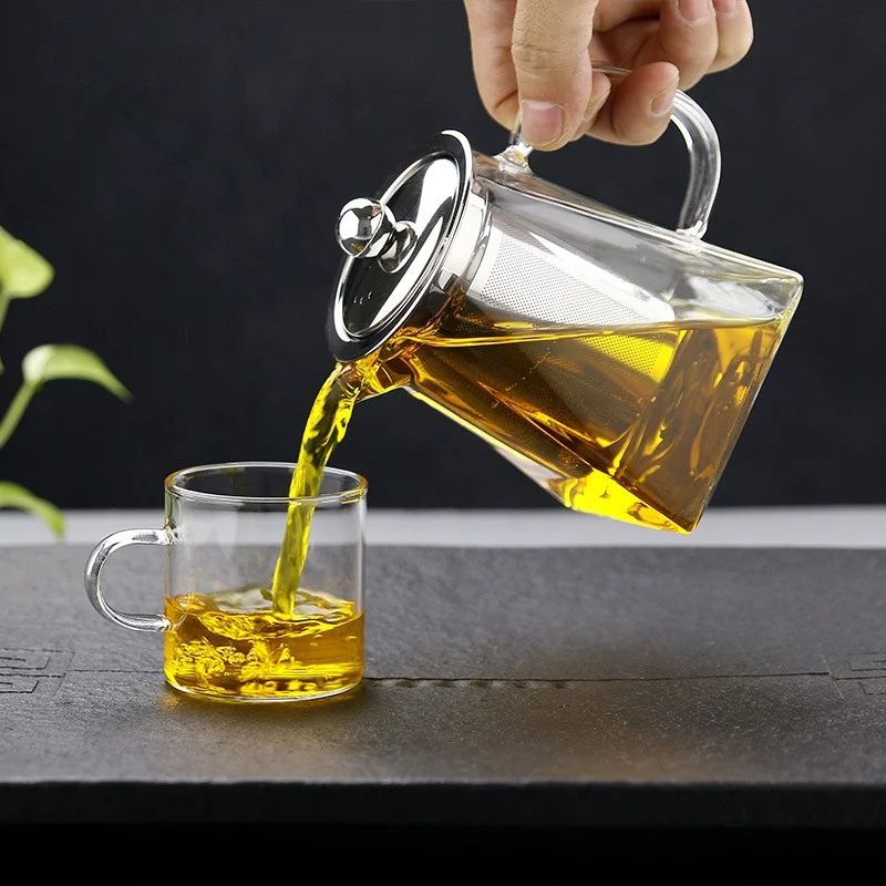 
550ml/20OZ Borosilicate Glass Teapot Heat Resistant Square Glass Teapot With Tea Infuser Filter Flower Tea Pot 