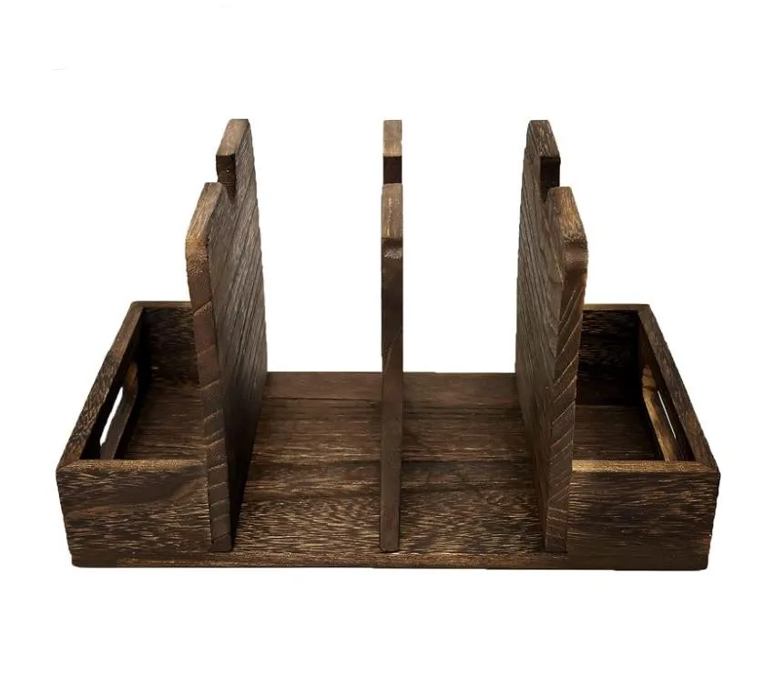 Wooden Storage Kitchen Accessories Vintage Napkin Holder with Salt and Pepper Shakers Caddy