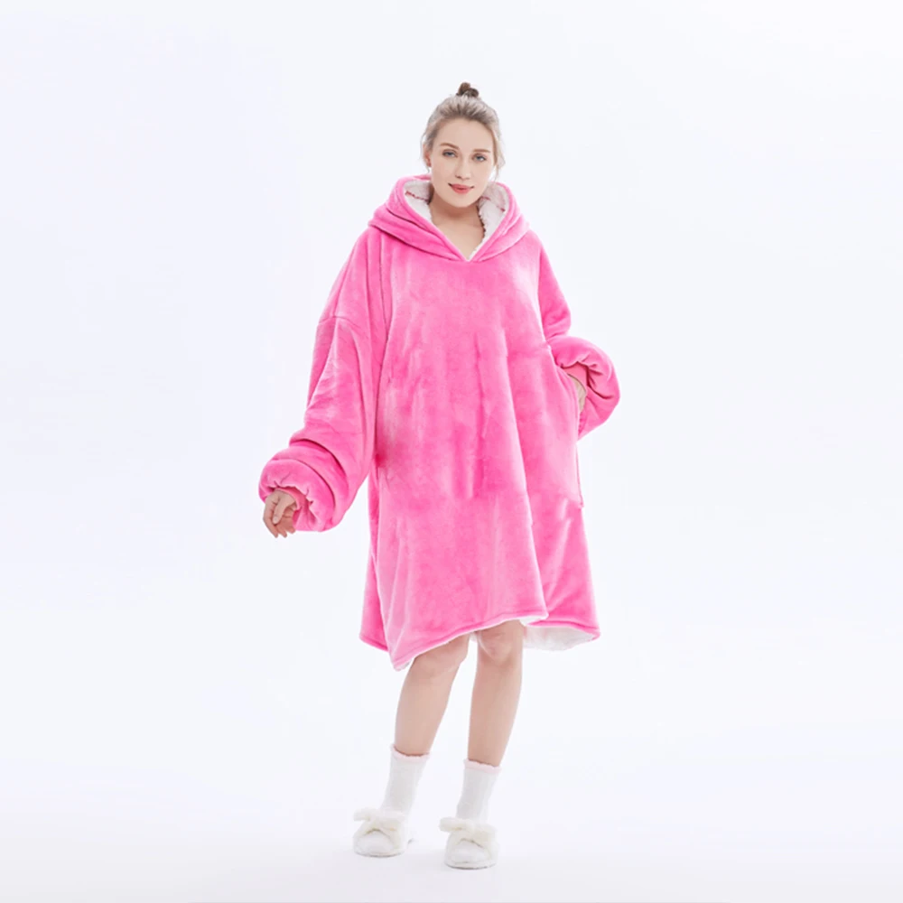 Plus size pullover Sweater Sweatshirt warm fleece plaid color checked Wearable Hoodie blanket TV Blanket with Sleeves