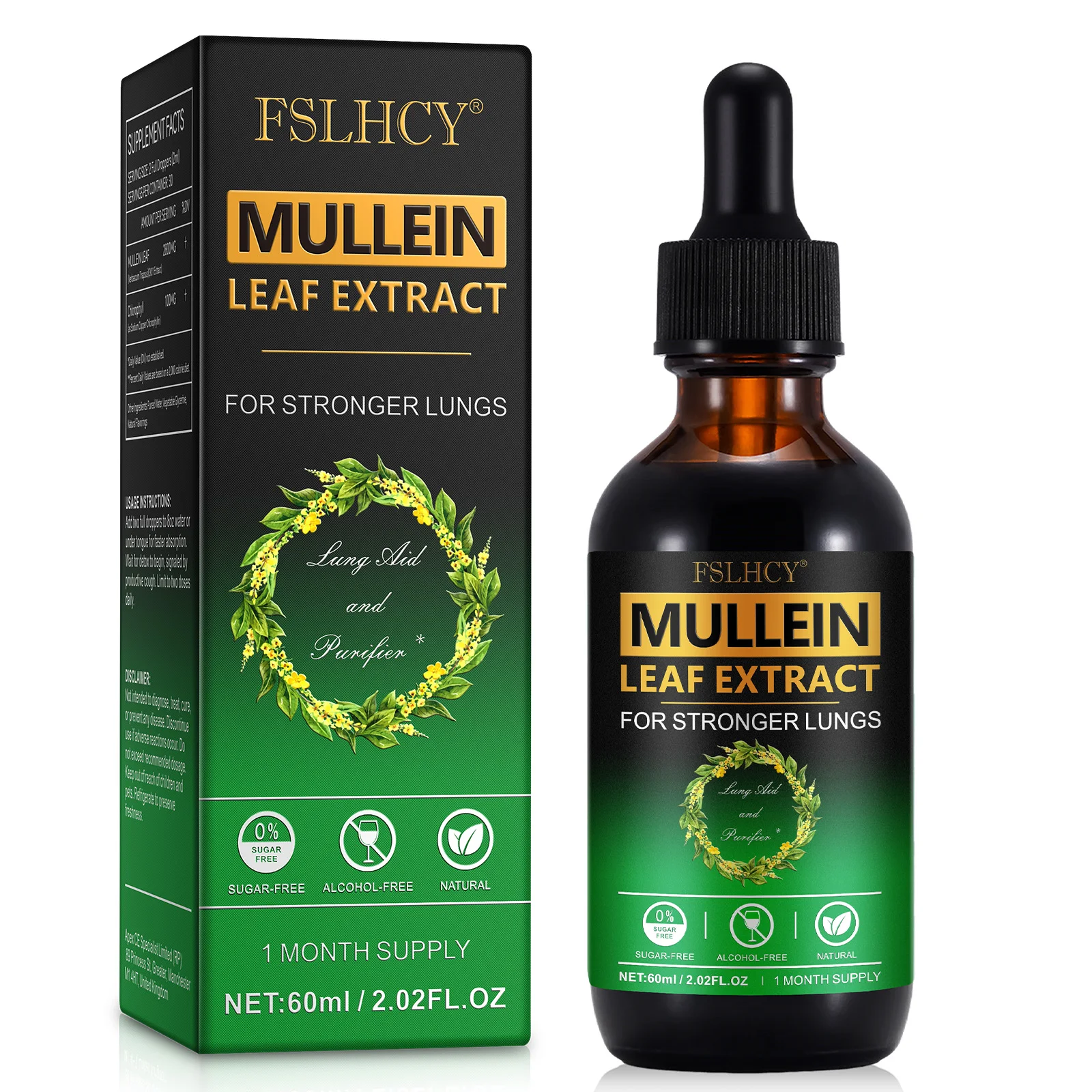 FSLHCY facilitating clearer breathing supporting respiratory health mullein leaf herbal liquid extract 60ml mullein leaf drops