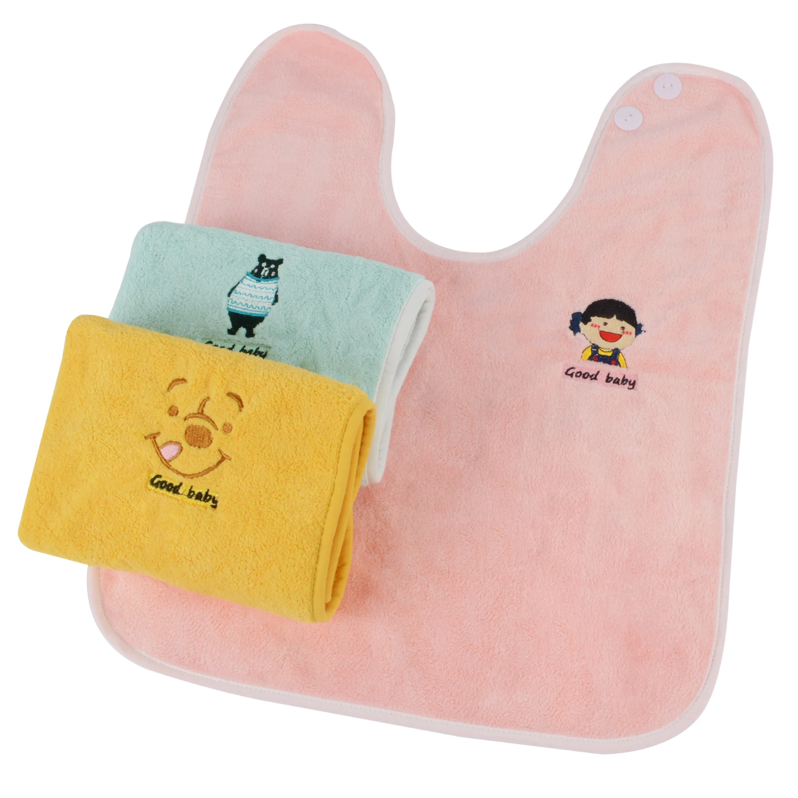 Оптовая продажа слюна нагрудник для новорожденных детские нагрудники шарфы дышащая вышивка Коралловая бархатная цветная