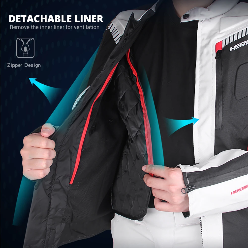 Adventure Biker Waterproof Jackets Men Mesh CE Armored Breathable Motorcycle Riding Jacket and Trouser Protection for Men Riding