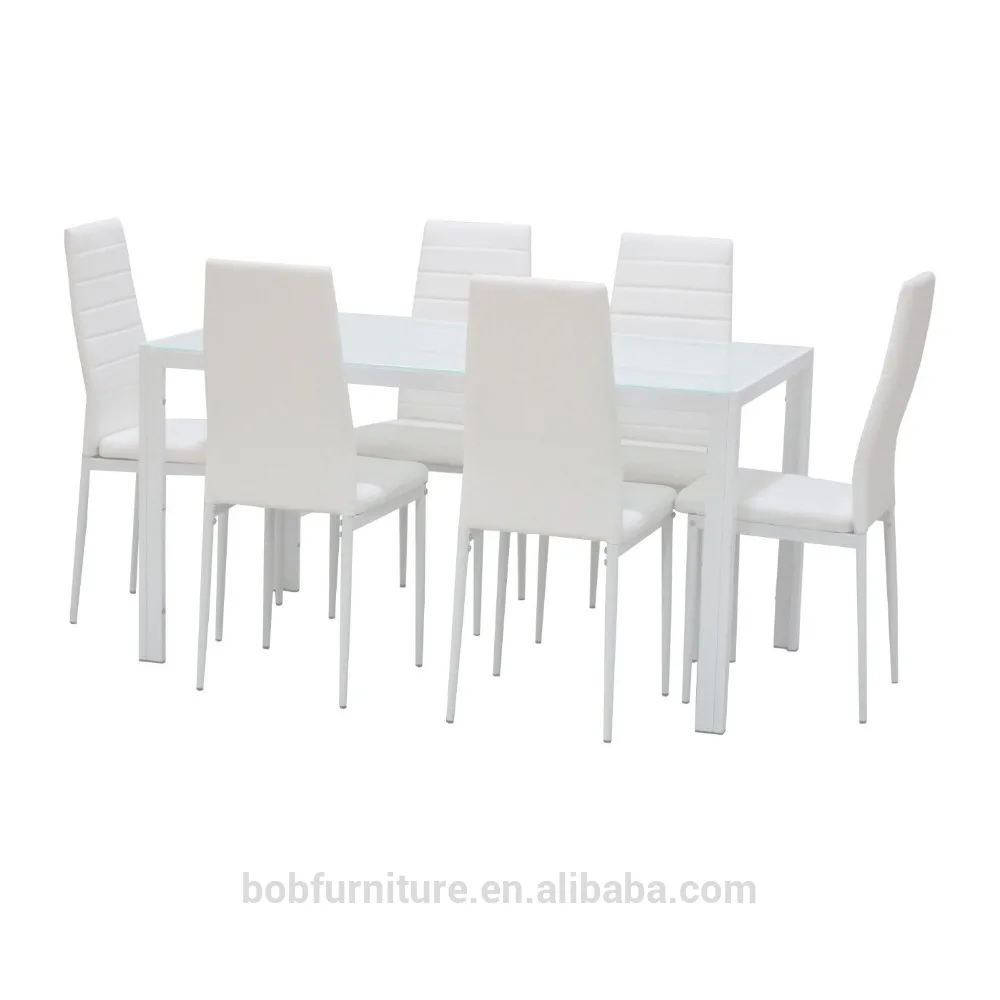 Home Dining Kitchen 4 Person Furniture Set with Glass Top Table Metal Leg Chairs