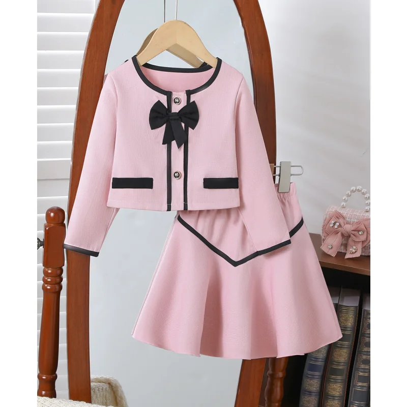 Ms-117 New Girls Fashion Clothes Set Baby Girls 2024 Summer Long Sleeve Tops+Skirts 7 to 8 Years Old Kids Dresses for Girls