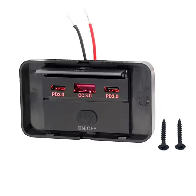 High Power Car USB Charger Independent  3 Port PD+QC3.0 Quick Charger for Bus RV Truck