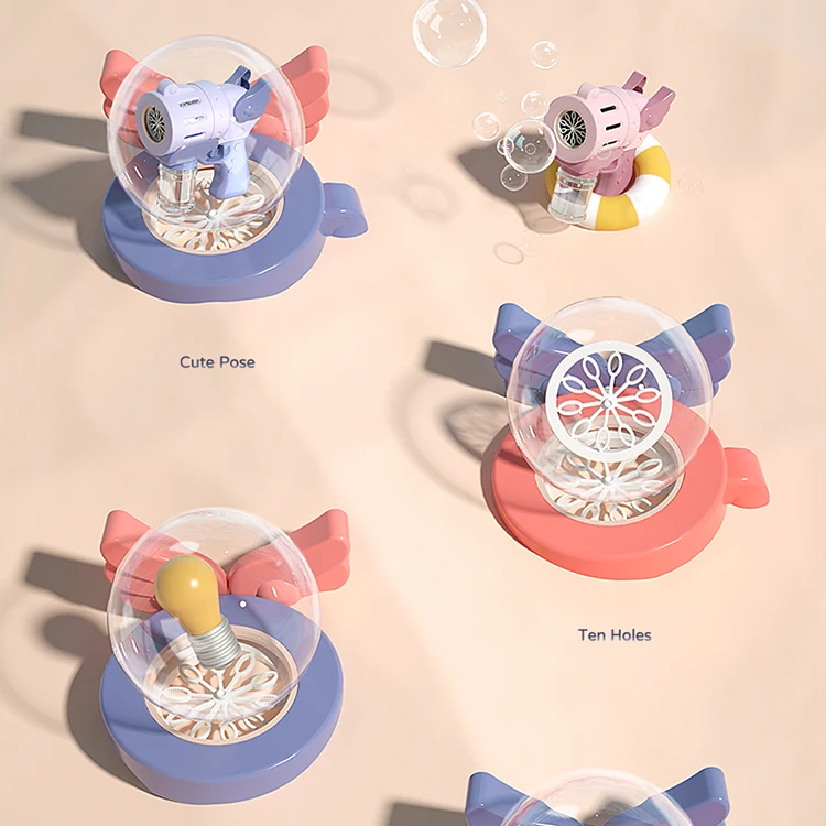 10 Hole Angel Wings Soap Bubble Water Toys Colorful Light Music Gun Bubble For Kids With Lights