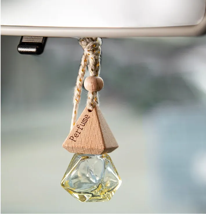 Hanging 10ml Car Perfume Bottle essential oil diffuser Glass Bottle car air freshener bottle with wooden lid