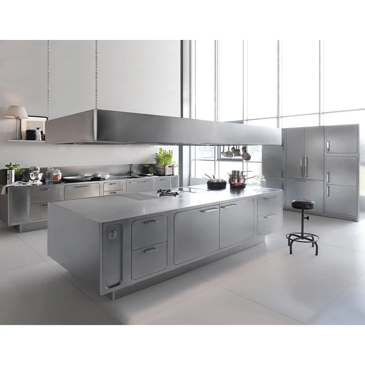 Factory price custom commercial restaurant metal water resistant full stainless steel modular kitchen cabinets with double sink