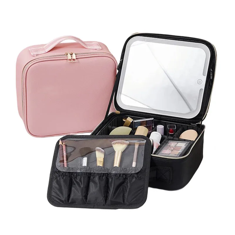 Most Popular High Quality Beauty Vegan Genuine Leather Divided Traveling Cosmetics Organizer Packaging Bags Case Tools For Sale